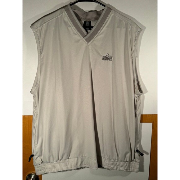 Nike‎ Golf Vest Mens Beige V Neck Pullover Polyester Nylon Zip Pockets Size XL - Picture 1 of 9